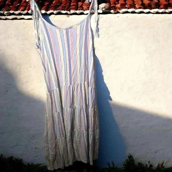 NWT Joe Fresh Tie Shoulder Rainbow Stripe Dress M - Picture 2 of 9